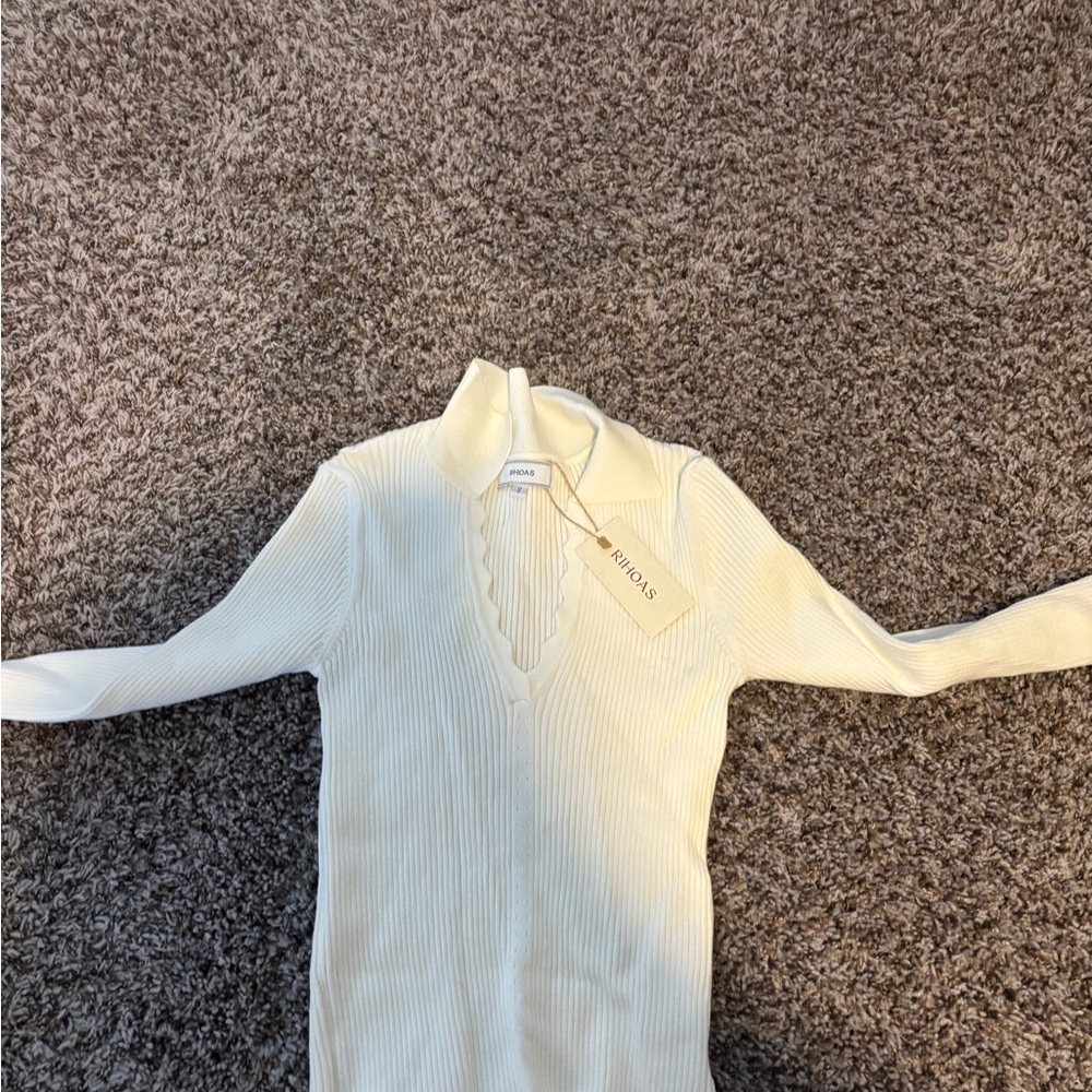 RIHOAS Cream Ribbed Turtleneck Sweater